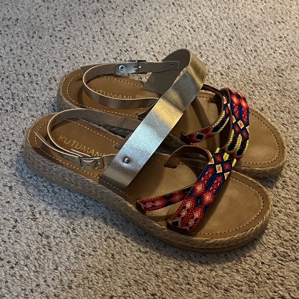 Kutumani Multicolor Handmade Sandals with Gold Strap
